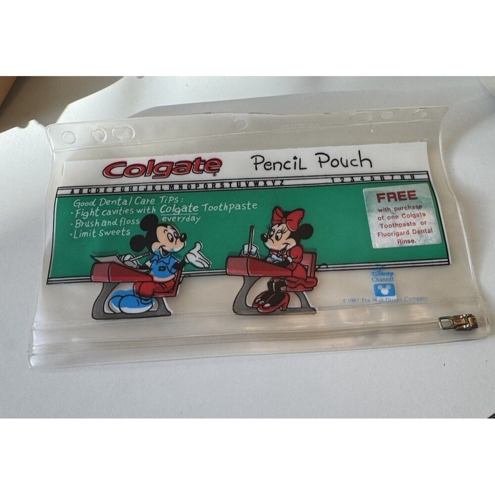 Vintage 1987 Disney Colgate Mickey Minnie Mouse Vinyl Promo Pencil Pouch